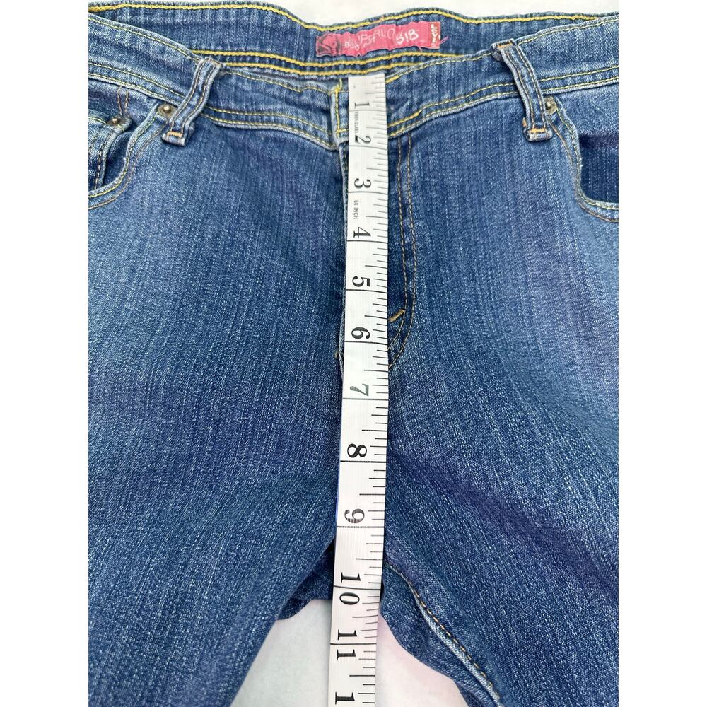 Levi’s 518 Superlow Bootcut Jeans Blue Wash Yellow Stitching Juniors 15M - Picture 10 of 14